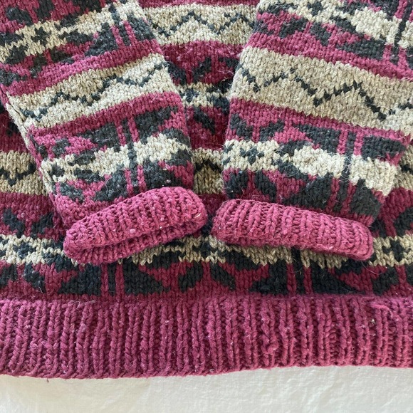 Alpaca Connection 100% Virgin Wool Pullover Sweater Large Burgundy Black Sz FREE - Picture 4 of 4